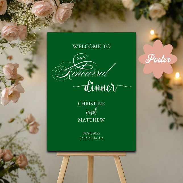 Affiche Élégant Script Green Rehearsal Dîner Bienvenue (Créateur téléchargé)
