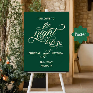 Affiche Élégant Script La Nuit Avant L'Accueil Turquoise