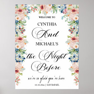 Affiche Élégant script "la nuit avant" Mariage Floral