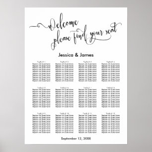Affiche Élégant Script Mariage Réception Seating Chart