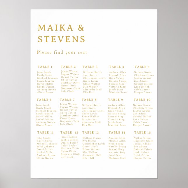 Affiche Élégant Script Mariage Table Sieger Chart Mousse (Devant)