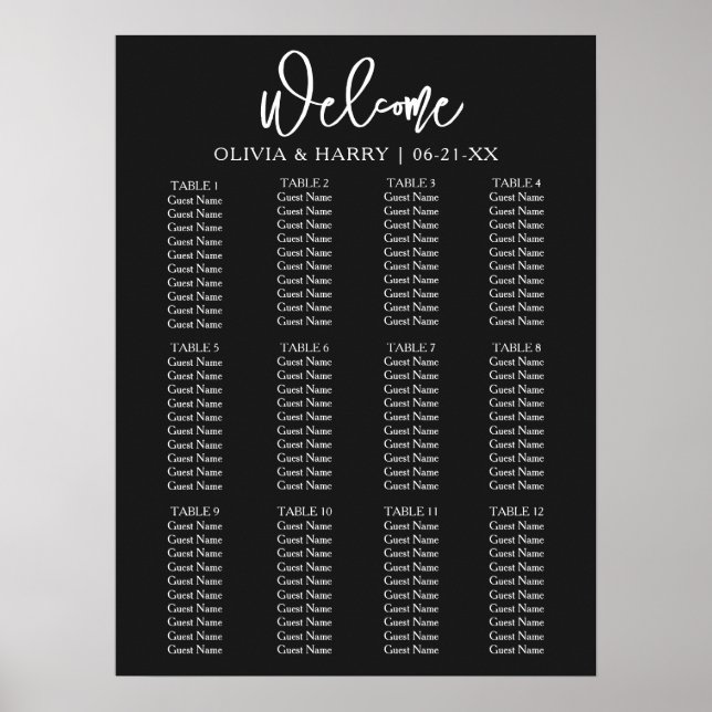 Affiche Élégant Script moderne Simple Mariage Seating Char (Devant)