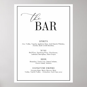 Affiche élégant script noir et blanc menu barre mariage