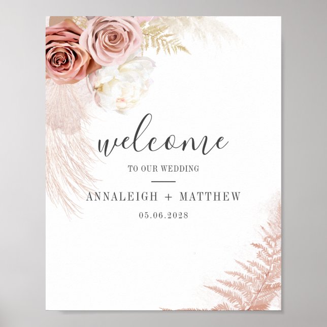 Affiche Élégant Script Pampas Grass Terracotta Mariage (Devant)