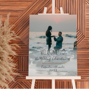 Affiche Élégant Script Photo Gold Bienvenue à notre Mariag