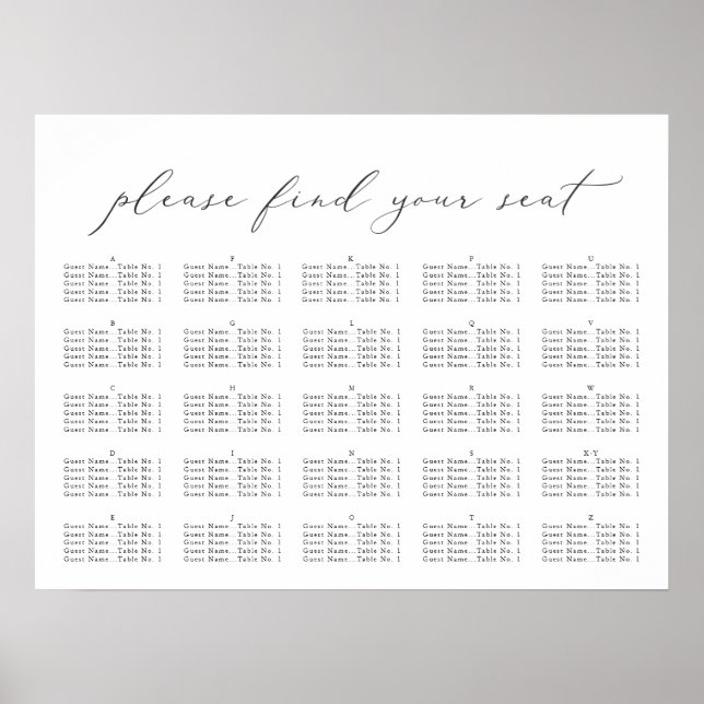 Affiche Élégant script, Seating Chart (Devant)