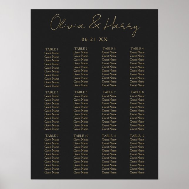 Affiche Elegant Script Simple Modern Wedding Seating Chart (Devant)