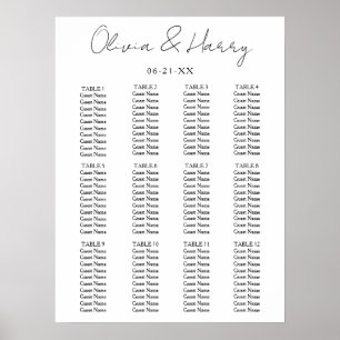 Affiche Élégant Script Simple moderne Mariage Seating Char
