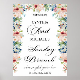 Affiche Élégant Script 'Sunday Brunch' Mariage Floral