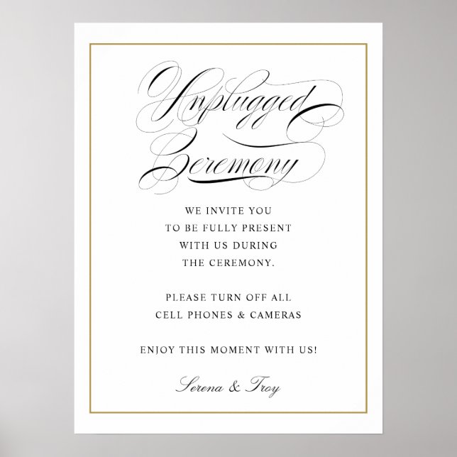 Affiche Élégant Script Unplugged Ceremony Sign Mariage (Devant)