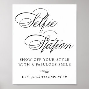 Affiche Élégant Selfie Station Black Script Smile Hashtag
