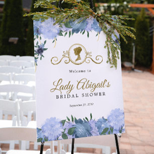 Affiche Élégant shower de mariage floral bleu poussiéreux 