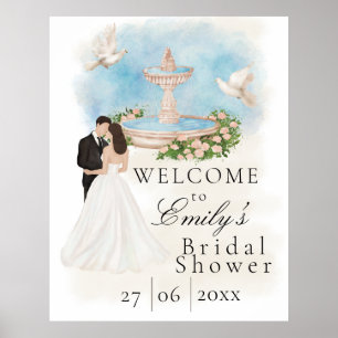 Affiche Élégant Shower de Mariée Mariée & Marié Fontaine