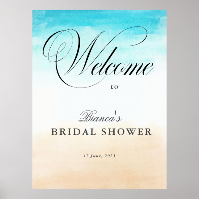 Affiche Élégant Shower Mariage Tropical et Littoral (Devant)