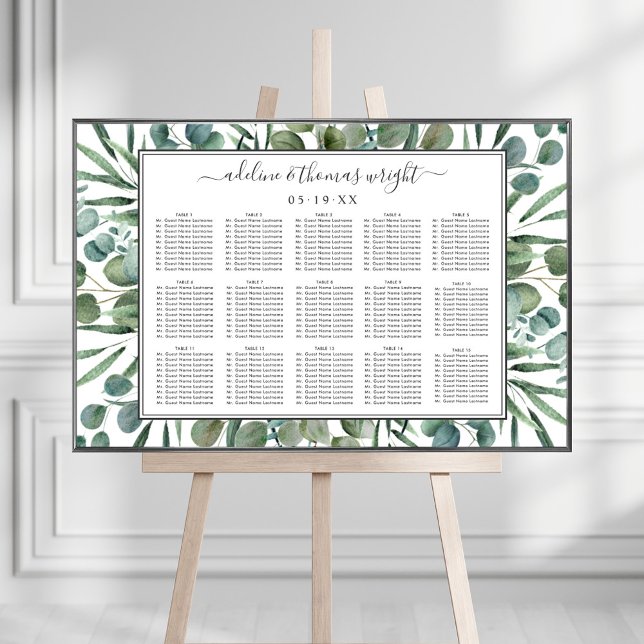 Affiche Élégant Siège de Mariage à la Verdure d'Eucalyptus (Créateur téléchargé)