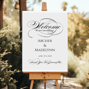Affiche Elégant signe d'accueil de mariage luxueux calligr