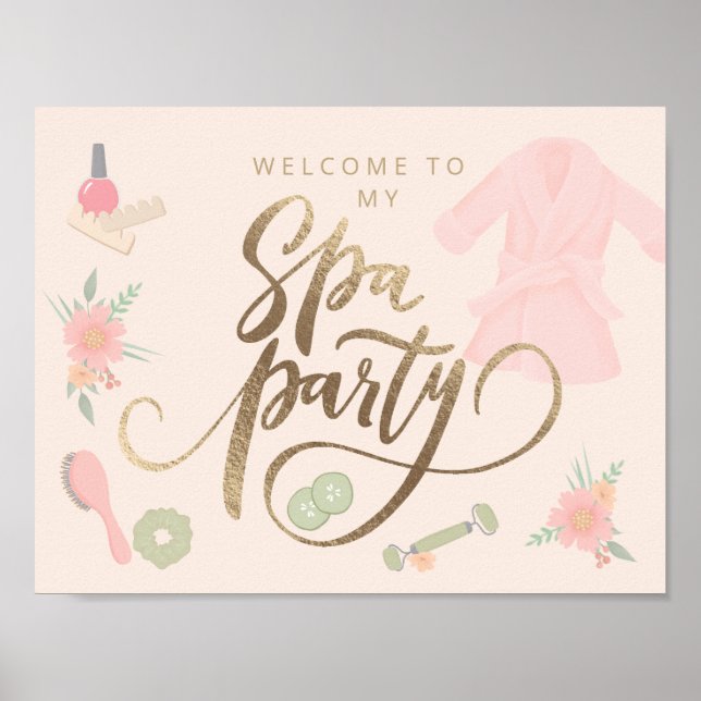 Affiche Élégant signe d'accueil personnalisé Spa Party (Devant)