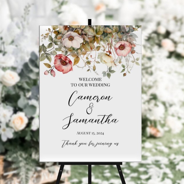 Affiche Élégant signe de bienvenue mariage de fleurs (Créateur téléchargé)