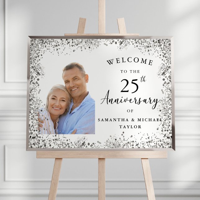 Affiche Elegant Silver 25th Wedding Anniversary Welcome (Créateur téléchargé)