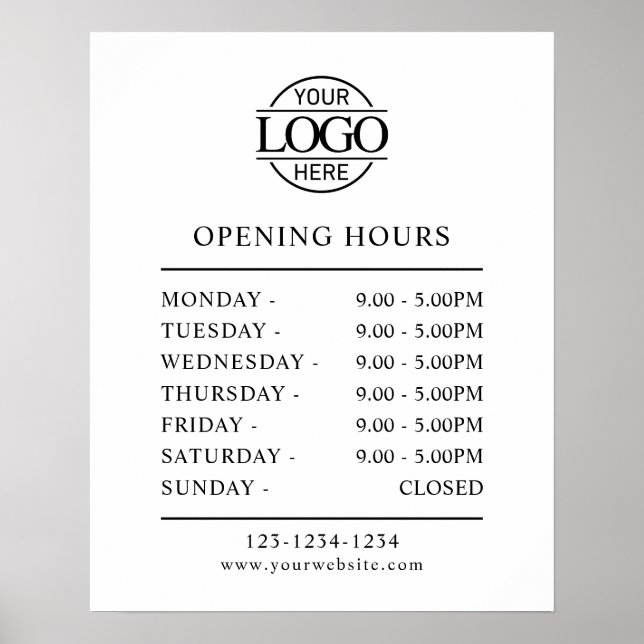 Affiche Élégant Simple Black White Business Heures d'ouver (Devant)