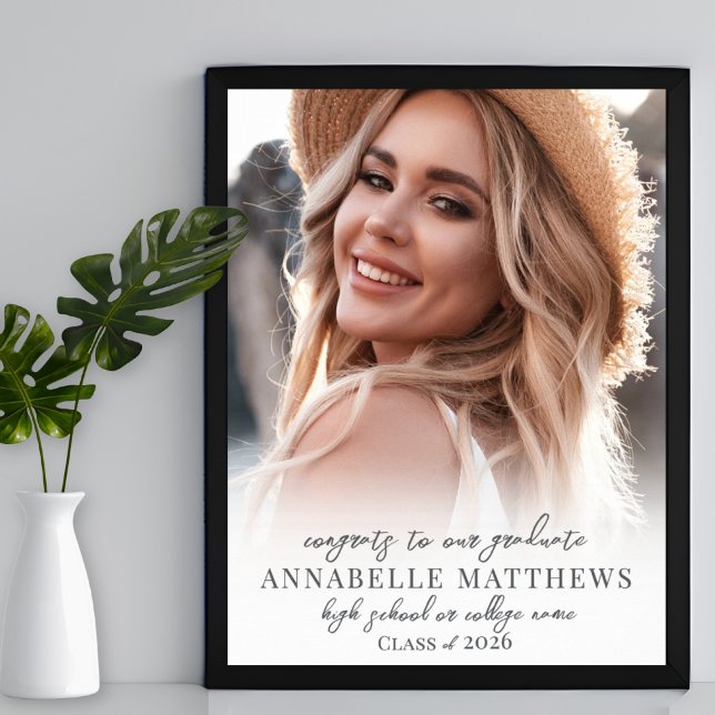 Affiche Élégant Simple Design Photo Party Signe (Simple Photo Graduation Party Sign)