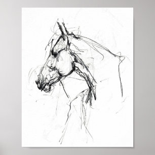 Affiche Elégant Sketch Portrait Cheval - Premium