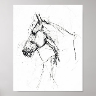 Affiche Elégant Sketch Portrait Cheval - Premium