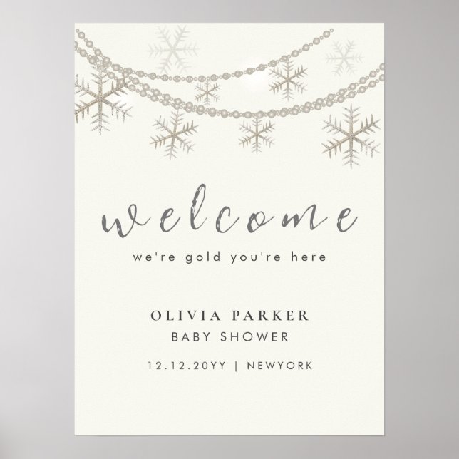 Affiche Élégant Snowflakes Baby shower d'hiver Bienvenue (Devant)