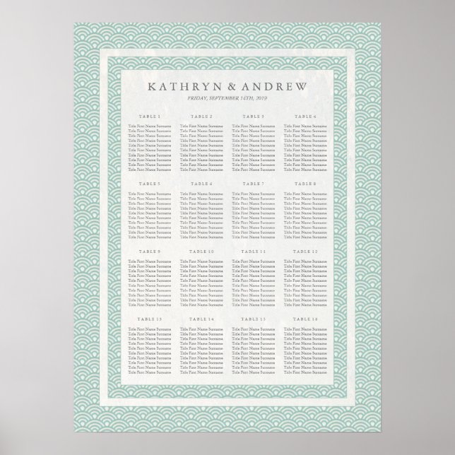 Affiche Elégant Soft Green Seigaiha Mariage Chart (Devant)
