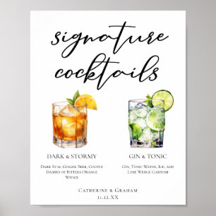 Affiche Elégant soir Signature Cocktails Menu Mariage
