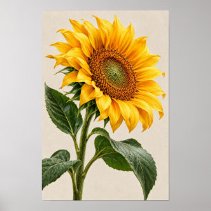 Affiche Élégant Soleil Doré Botanique Murale Vintage