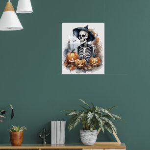 Affiche Elégant Squelette Halloween Aquarelle