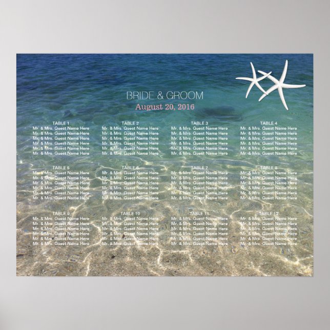 Affiche Elégant Starfish Blue Beach Wedating Chart (Devant)