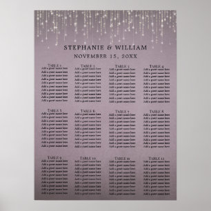 Affiche Elegant String Lights Mauve Rose Seating Chart