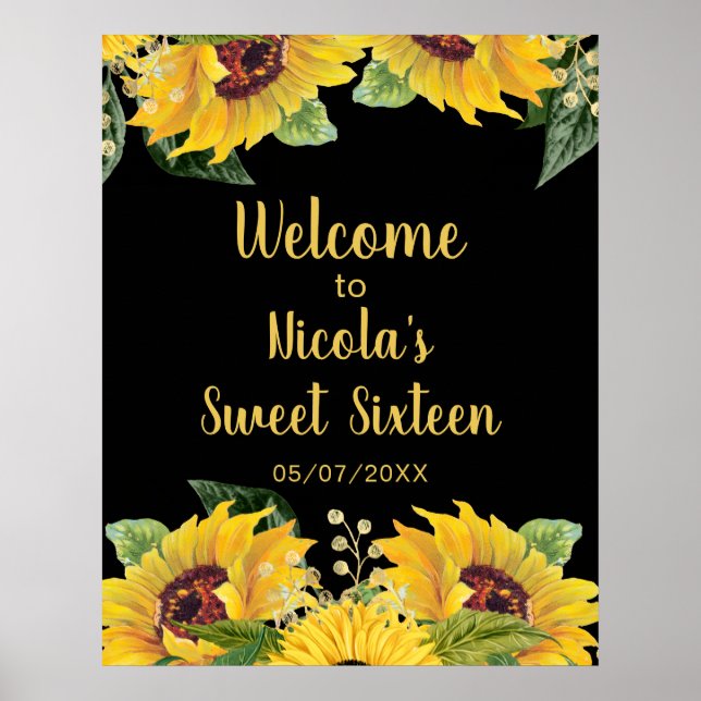 Affiche Elegant Sunflowers and Foliage Sweet Sixteen (Devant)