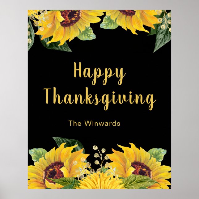 Affiche Elegant Sunflowers and Foliage Thanksgiving Party (Devant)