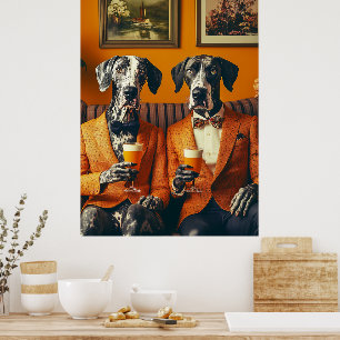 Affiche Elégant Super Chiens Danois Costumes Orange