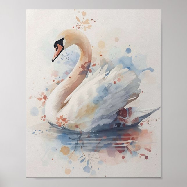 Affiche Elegant Swan Watercolor Wall Art (Devant)