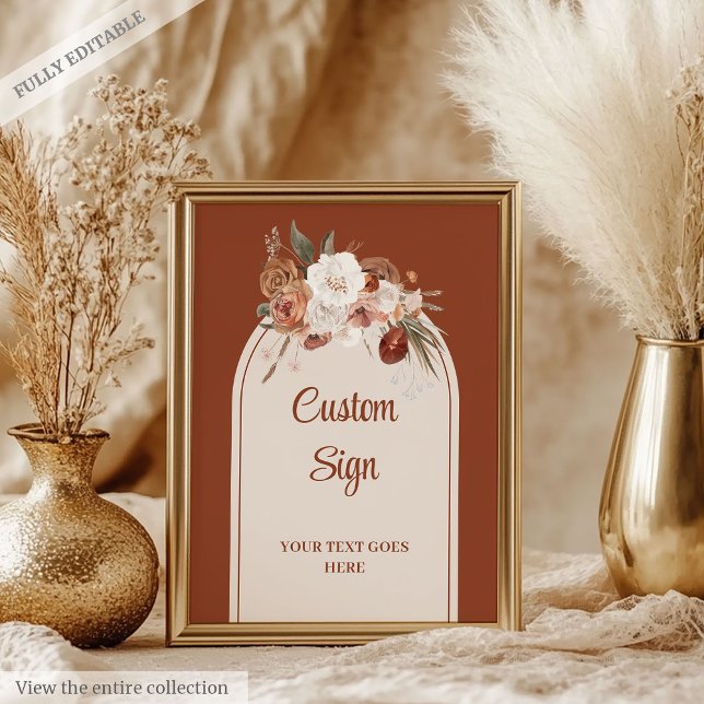 Affiche Élégant Terracotta Pampas Sage Boho Arch Personnal (Stylish Terracotta Pampas Sage Boho Arch Custom Sign)