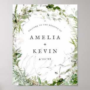 Affiche Elégant Terrain vert Aquarelle Noms Mariage
