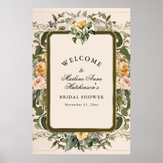 Affiche Élégant thé floral jaune de mariage