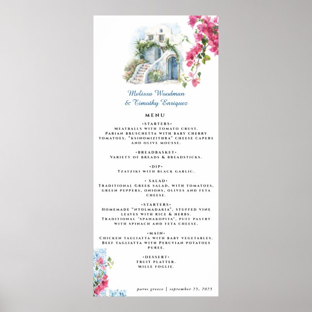 Affiche Élégant thème grec | Menu Mariage illustré (Devant)