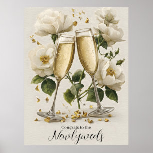 Affiche Elégant Toast de Champagne aux Roses Blanches