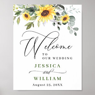 Affiche Elégant tournesol Eucalyptus Mariage Bienvenue