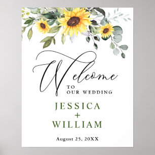 Affiche Elégant tournesol Eucalyptus Mariage Bienvenue