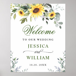 Affiche Elégant tournesol Eucalyptus Mariage Bienvenue