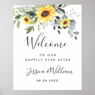 Affiche Elégant tournesol Eucalyptus Mariage Bienvenue