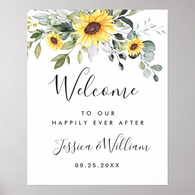 Affiche Elégant tournesol Eucalyptus Mariage Bienvenue (Devant)