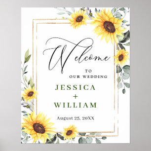 Affiche Elégant tournesol Eucalyptus Mariage Bienvenue