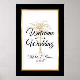 Affiche Elégant Tropical Gold Palm Tree Mariage Bienvenue
